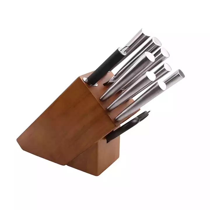 Kuum müük kõrge kvaliteediga 10 tükki kööginaga roostevabast terasest kokk nuga komplekt puidust nuga plokk 